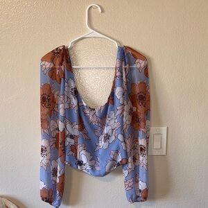 Aritiza Blue and Brown Floral Blouse